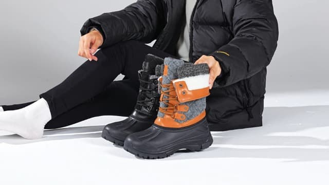 DOBOLIN Womens Winter Snow Boots Duck Waterproof Boots for Women Warm Cozy Mid Calf Booties for Cold Weather