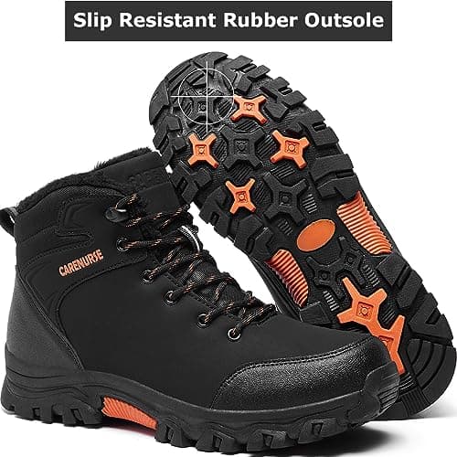CARENURSE Mens Snow Boots Winter Warm Fur Lined Shoes Non-Slip Insulated Hiking Boot