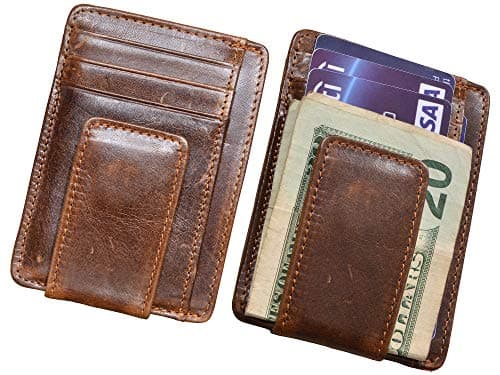 HOPSOOKEN Money Clip RFID Front Pocket Wallet Men Leather Slim Minimalist Wallet