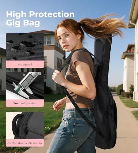 Vangoa 39 Inch Full Size Electric Guitar Beginner Kit Solid Body SSS Pickups with Amp, Bag, Tremolo Bar, Strings, Tuner, Picks, Strap, Capo, Cable for Starter Girls Adults Teens, Petal Pink