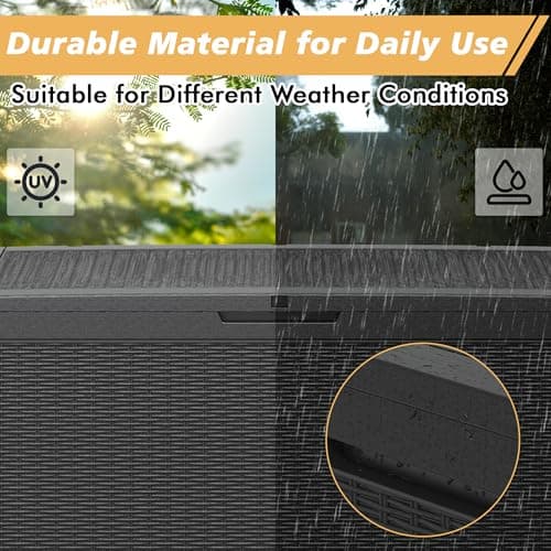 100 Gallon Outdoor Storage Box, Resin Deck Boxes Outdoor Waterproof For Patio Furniture, Garden Tools, Pool Supplies, Lockable And UV Resistant (Rattan Black)