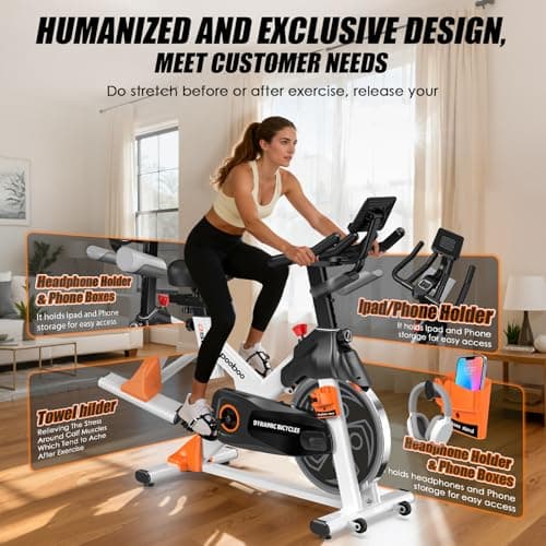 POOBOO Magnetic Exercise Bike, Quiet Stationary Bike with App and 350lbs Weight Capacity, Indoor Cycling Bike with LCD Monitor and Tablet Holder, Heavy Duty Workout Bike for Home Gym Weight Loss Fitness Bike, Adjustable Magnetic Resistance Silent Belt Driver,