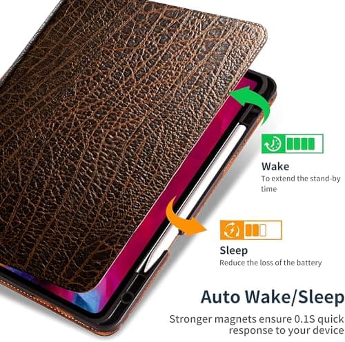 Gexmil Genuine Leather Case for iPad Pro 13 Inch (M5/M4) 2025/2024 with Pencil Holder,Protective Shockproof Smart Premium Leather Folio Cover Adjustable Stand Auto Sleep/Wake Anti-Slip, Buffalo Brown