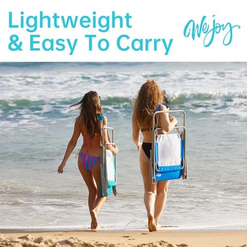 #WEJOY Folding Beach Chair for Adults, Lightweight Beach Chair with Shoulder Straps, High Back Camping Chairs with Hard Armrest, Supports 300lbs for Outdoor Lawn Concert