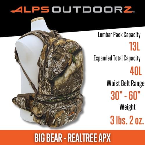ALPS OutdoorZ Big Bear Day Pack – Realtree APX Camouflage Expandable Hunting Backpack with Large Capacity, Multiple Storage Pockets & Adjustable Straps for Deer & Big Game Hunting
