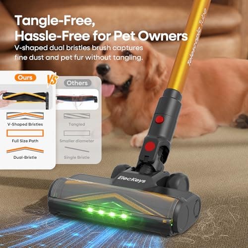 ElecKeys Cordless Vacuum Cleaner, 600W 50KPA 70Mins Self-Standing Vacuum Cleaners for Home, Stick Vacuum with Touch Screen, Upgraded Anti-Tangled Vacuum Cordless for Pet Hair, Floors, Carpets, Gold