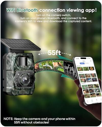 MAXDONE Solar Trail Camera WiFi Bluetooth - 4K 64MP Game Cameras with Night Vision Motion Activated IP66 Waterproof, with 5200mAh Battery and 32GB Memory Card Cameras for Outdoor and Backyard ﻿