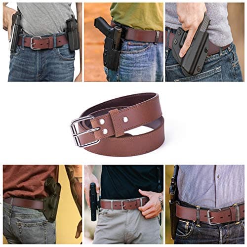 POYOLEE Concealed Carry CCW Leather Gun Belt | Top Grain Leather Belt for Gun Carry | Mens Heavy Duty EDC Belt 1 1/2-Inch