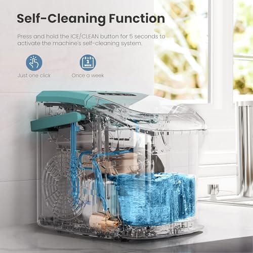 Portable Ice Maker Machine with Handle, 26lbs/24Hrs, 6Mins/9 Ice Cubes, Self-Cleaning with Basket/Scoop, Countertop Ice Makers for Home/Kitchen/Office(Green)
