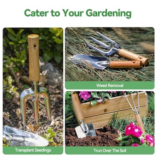 Rust-Resistant Steel Garden Tool Sets for Women, Men, Durable, Ergonomic Wooden Handle, Idea for Planting Work Grenebo Heavy Duty Gardening Tools with Handbag, Gardening Gifts for Women B09F9C3KFS
