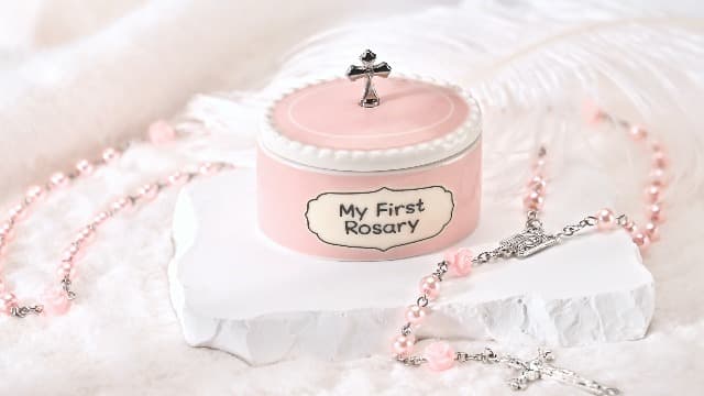 Baptism Gifts for Girl - My First Rosary with Ceramic Keepsake Box, Catholic Christening Gift Set, Pink Rosary for Kids, Baptism, First Communion & Baby Dedication Gifts for Newborn Baby Girls B0FP1QPHFJ