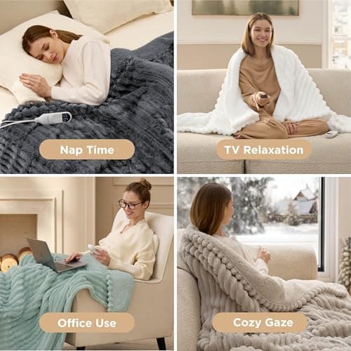 Preheat Function, 6 Heat & 6 Timer (Up to 10H) Settings, 8H Auto Shut Off, ETL & FCC, Gifts for Men Senior, Cozy Room Decor Bedsure Thick Heated Blanket Electric Throw, Fast Heating, Grey 50"x60" B0BZYX45MR