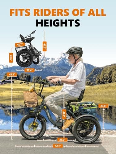 T300 Adults Electric Trike Bike, 1200W Peak Motor & 624Wh Removable Battery,18x3.0 Fat Tire Foldable 3-Wheel E-Bike with Step-Thru Design, Up to 65 Miles, Gift for Parents