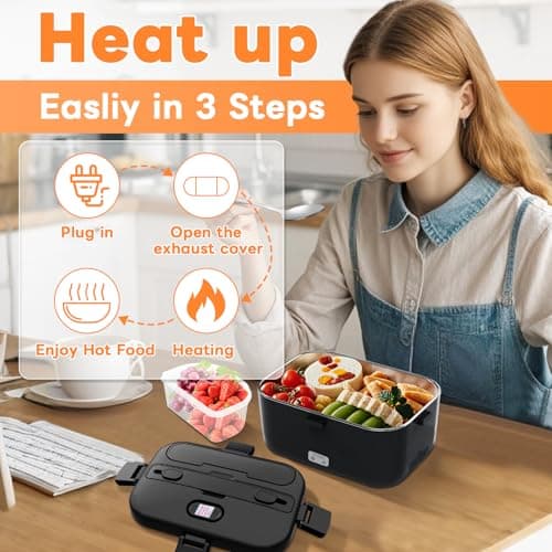 100W Fast Heating, Portable Food Heater for Car, Truck, Office, Work, Travel, Construction Site, Gifts, 12/24V/110-230V DUPASU Electric Lunch Box Food Warmer, 1.8L Heated Lunch Box for Adults B0DXYYP427