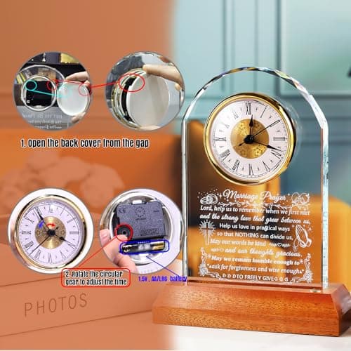 Ornalrist Wedding Gifts for Couples 2025 - Glass Clock with Wooden Light Base Happy Anniversary Marriage Prayer Wedding Gifts for Bride and Groom Engagement Newlywed Mr Mrs Gifts