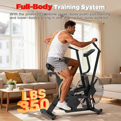 Air Bike,Air-Resistance Exercise Fan Bike With Dual Acction Handlebars for Home Cardio Workout,Adjustable Indoor Cycling Bike,330lb Weight Capacity APP Connection Customizable Monitor