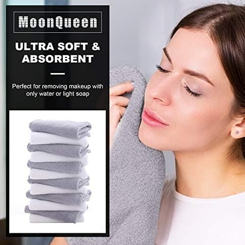 MOONQUEEN Microfiber Facial Cloths Fast Drying Washcloth 12 Pack - Premium Soft Makeup Remover Cloths - Highly Absorbent