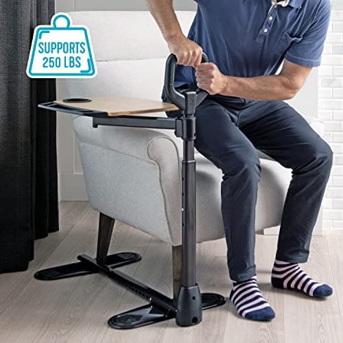 Able Life Tray Table, Adjustable Bamboo TV and Laptop Desk with Ergonomic Stand Assist Safety Handle, Independent Living Aid