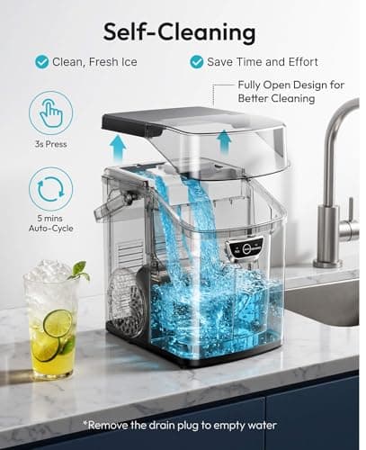 EUHOMY Nugget Ice Maker Countertop with Handle, Ready in 4 Mins, Max 40lbs/24H, Chewable Ice, Self-Cleaning, Portable Sonic Ice Maker with Basket and Scoop, for Home/Party/RV/Camping (Black)