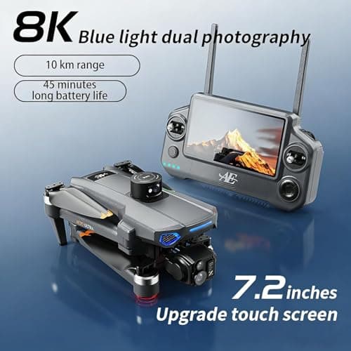 professional drone s with camera for adults 4K Video long range ,3-Axis Gimbal EIS 8K Camera drone with7.2'' HD Touch Screen on controller, 5G GPS Brushless Motor, Built-in Obstacle Avoidance 360 ，with Airdrop, 3 Batteries (black)