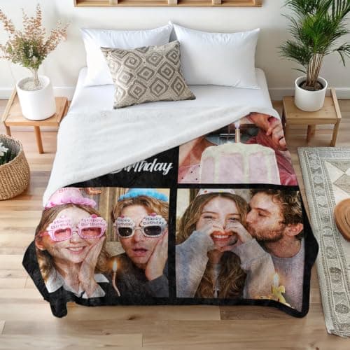 Ships Next Day Custom Blanket with Picture Text Personalized Throw Blanket Photo Collage Blankets Customized Birthday Gifts for Couple Girlfriend Boyfriend Family Kids Friends Pet B0DGFW5HP4