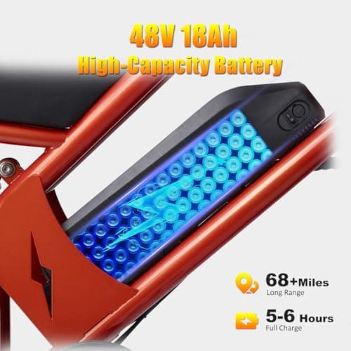 HAPPYRUN 1500W Electric Bike for Adults, 48V 18Ah Removable Battery, 20" Fat Tire E-Bike, 32MPH & 68+ Miles Range, 7-Speed Transmission, All-Terrain Mountain Ebike for Men & Women (Orange-red)