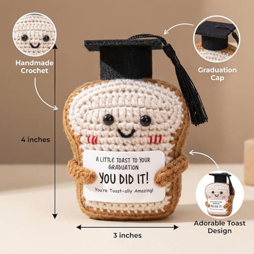 Crisky Handmade Funny Graduation Gifts, Positive Crochet Toast with Little Graduation Card and Grad Caps - You are Totally Amazing - Grad Gifts for College University Masters Degree B0GBVS3MZF