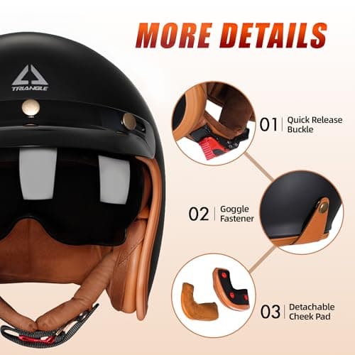 TRIANGLE 3/4 Motorcycle Helmet,Retro Open Face Adults Helmets with Visor,Half Face Moped Helmet for Men & Women,DOT Approved Helmets for Cruiser Scooter(L)
