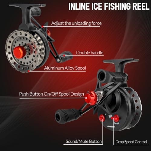 QualyQualy Ice Fishing Rod Reel Combo Complete Set Ice Fishing Gear with Backpack Seat Ice Cleats Ice Fishing Jigs Line Full Ice Fishing Kit 24" 26"