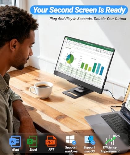 Ingnok Portable Monitor, Ultra Slim 15.6 Inch FHD IPS Laptop Screen Extender with Adjustable Stand, USB C Compatible, Ideal for Travel and Office