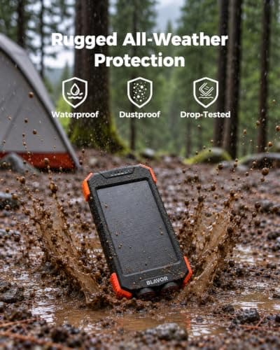 20W USB-C battery pack, battery bank, IPX5 waterproof, 2 flashlights, camping essentials, hiking gear, emergency solar backup BLAVOR Solar Power Bank 10,000mAh Portable Wireless Charger for Cell Phones B07FDXDB3W
