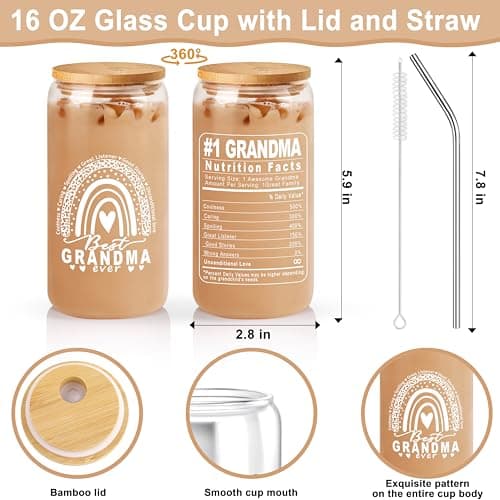 Grandma Gifts for Birthday Tote Bag Grandma Gifts Set from Granddaughter Grandson Grandchildren Grandkids Best Grandma Gifts Basket Tote Bag Makeup Bag 16 Oz Can Glass Bead Bracelet