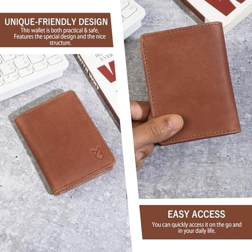 FOXHACKLE Leather Credit Card Holder For Men and Women,Small RFID Blocking Bifold Wallet (Hunter Tan)