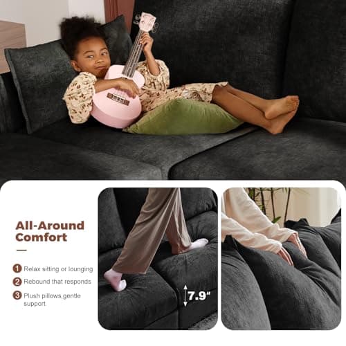 ABCASA Black Oversized Accent Chair with Removable & Washable Chenille Cover, Modern Mid-Century Upholstered Armchair, Deep Seat Comfy Reading Chair for Living Room, Pet & Kid Friendly