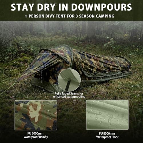 GEERTOP Ultralight Single Person Bivy Tent for Camp Waterproof 1 Man Tent for Camping Hiking Backpacking Hunting Outdoor Survival Gear - Easy Set Up