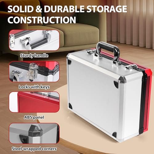 EcoVibe EcoVibe Trading Card Storage Box, Aluminum Alloy Card Case Holds 600+ Toploaders & One-Touch Holders, Sports Card Storage for 3" x 4" 35pt Rigid Card Holders (Red)