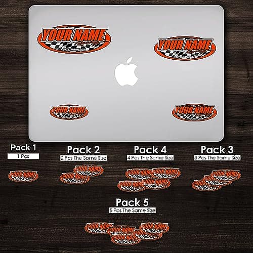 Custom Racing Name Sticker – Personalized Oval Vinyl Decal with Checkered Flag, Car Racing Style Waterproof Label for Helmet, Car, Bike, Laptop, Toolbox, Garage Gift for Men, Racing Fans