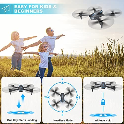 Drone with 1080P Camera for Beginners and Adults, Foldable Remote Control Quadcopter with Voice Control, Gestures Selfie, Altitude Hold, One Key Start, 3D Flips, 2 Batteries, Toy for Beginners