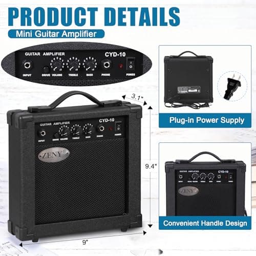 ZENY 39" Full Size Electric Guitar with Amp, Case and Accessories Pack Beginner Starter Package, Blue Ideal Christmas Thanksgiving Holiday Gift