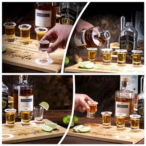 Tequila Shot Board Shot Glasses Serving Tray with Salt Rim Funny Shot Glasses Holder,Tequila Gifts for Housewarming,Liquor, Parties,Bar,Restaurant