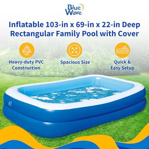 Inflatable 103-in x 69-in x 22-in Deep Rectangular Family Pool with Cover