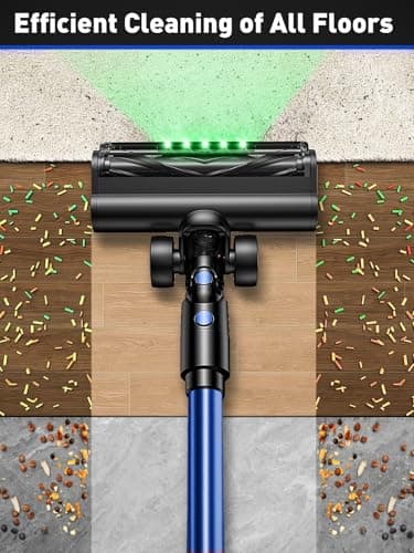 Cordless Vacuum Cleaner, 45KPA 8 in 1 Lightweight Vacuum Cleaners for Home, 50Mins Anti-Tangle Stick Vacuum, LED Display, Rechargeable Vacuum for Pet Hair/Carpet/Floor (Blue)