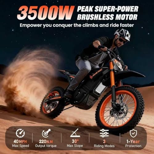 Malzahar Electric Dirt Bike for Teens Adults, 3500W, 40MPH & 60 Miles Electric Motorcycle, 48V/23.4AH Removable Battery, Hydraulic Brakes & Full Suspension, Mountain Off-Road E Dirt Bike for Age 13+