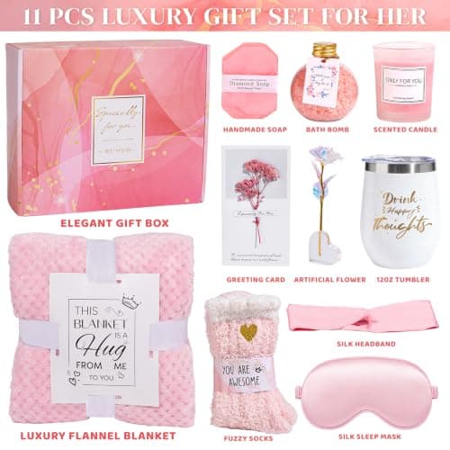 Get Well Soon Gifts Baskets Relaxation Rose Flower Christmas Gifts for Women Mom Sister Wife Best Friend Birthday Gifts for Women Self Care Package Spa Basket for Gift B0DJ5H44M8