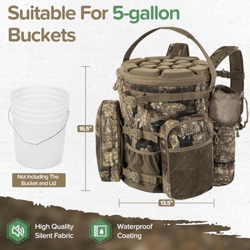 BLISSWILL Hunting Bucket Backpack with Seat Suitable for 5-gallon Seat，Dove Hunting Accessories，Daypack for Rifle Bow Gun（Not including Bucket and Lid）