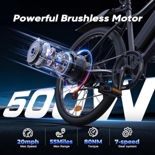 Electric Bike - Electric Bike for Adults 500W, Up to 55 Miles, 20MPH Electric Mountain Bike, 26'' Tires Lightweight E-Bike for Commuting Mountain Road Sand