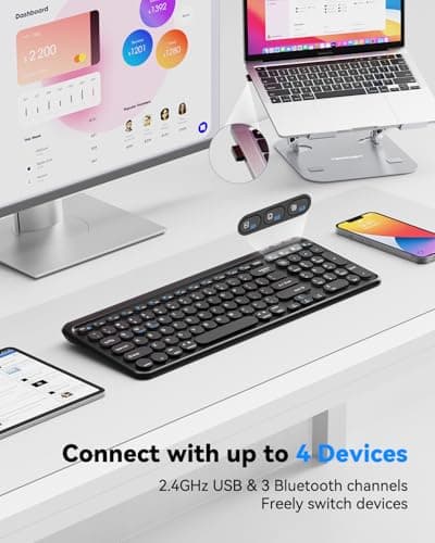 TECKNET Wireless Keyboard Bluetooth & 2.4G USB, Up to 4-Device Connection, USB C Rechargeable Battery, Quiet Typing, Compact Layout, 7° Ergonomic Tilt, Compatible with Windows/Android/iOS, Black