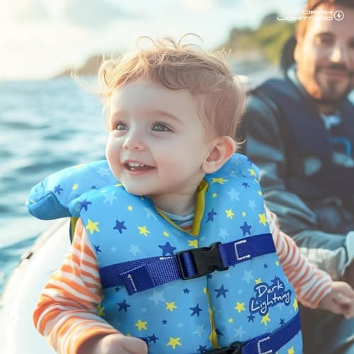 Dark Lightning USCG Approved Infant Life Jacket 0-30 lbs, Toddler Swim Vest and Baby Life Vest for 1-3 Years, 20-30 lbs, Headrest, Leg Strap and Grab Handle