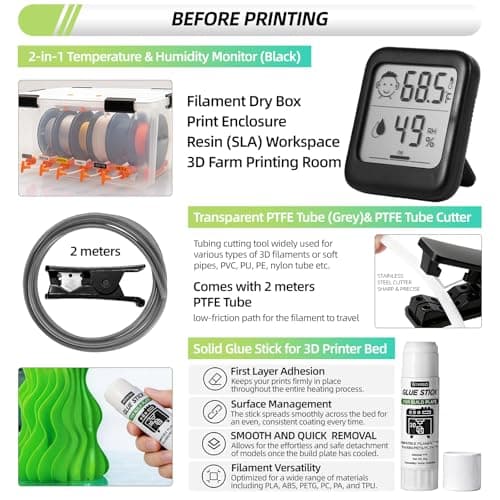 76pcs 3D Printer Tools Kit with Bag, 3D Printer Accessories includes Digital Caliper, Hygrometer, PTFE Tube Kit, Deburring Tool, Scrapers, Nozzle Cleaning, for Bambu Lab, Ender 3, FDM/SLA Printers etc