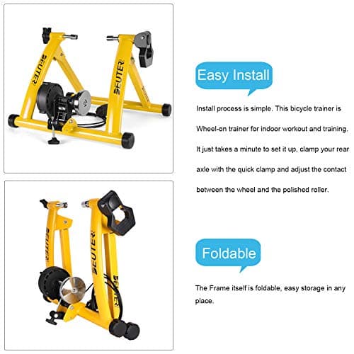 Bike Trainer, Magnetic Bicycle Stationary Stand for Indoor Exercise Riding, 26-29" & 700C Wheels, Quick Release Skewer & Front Wheel Riser Block Included